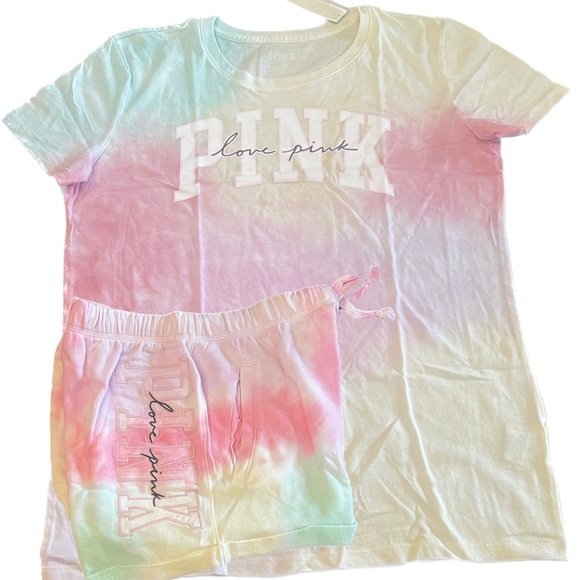 NEW VICTORIAS SECRET PINK FREYA TIE DYE TEE SHIRT & SHORTS (OR LEGGINGS) XS-XXL - Picture 2 of 12